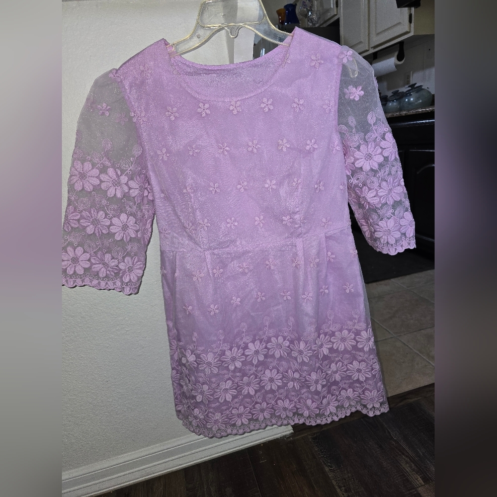 Elegant Floral Kids Dress in Lavender